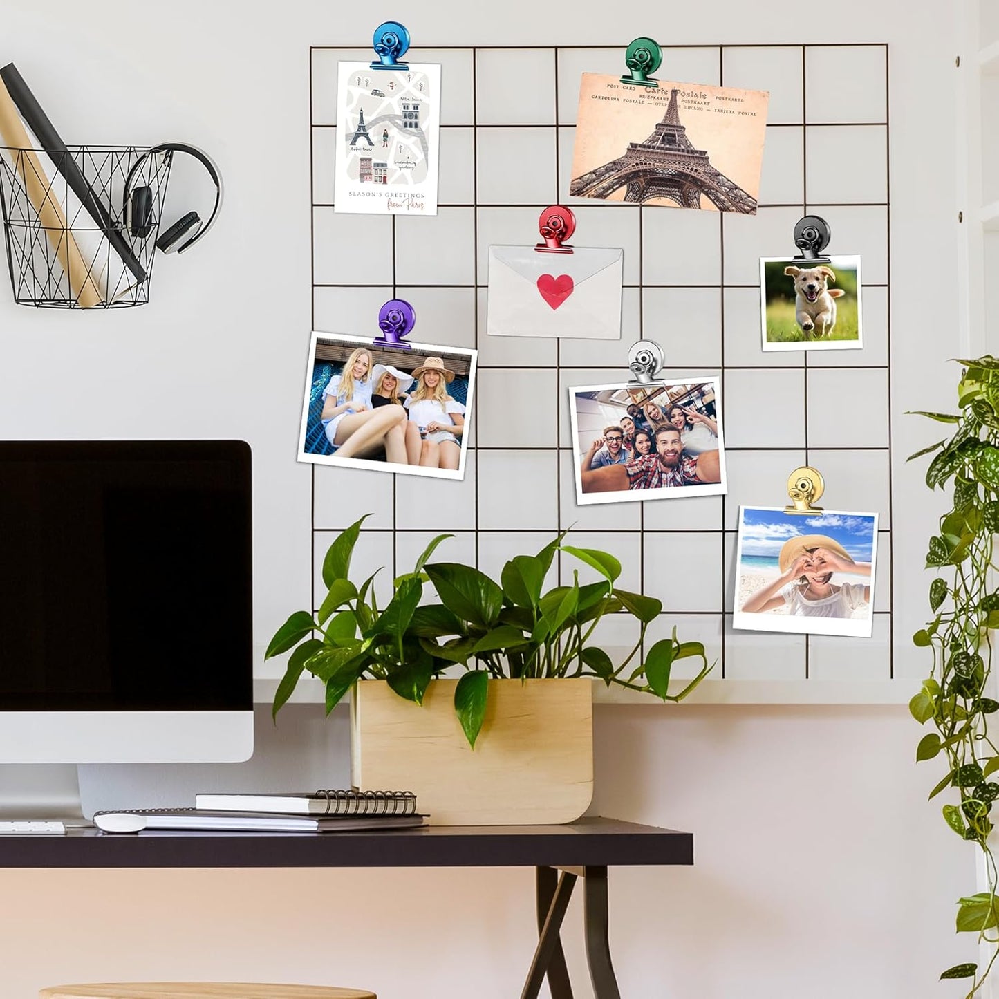 FINDMAG 48 Pack Magnetic Clips for Photo Display, Picture Hanging, Heavy Duty Scratch-Free Magnet Clips for Refrigerator, Metal Fridge Magnets for Whiteboard, Kitchen, Office, School Use.