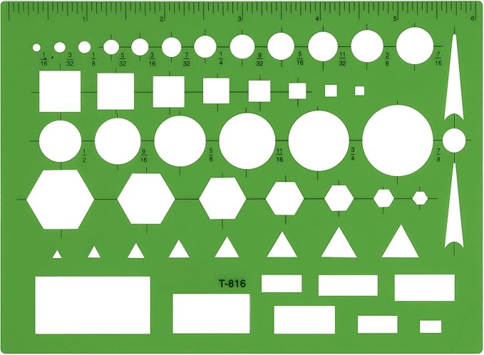 Westcott T-816 All-Purpose Technical Drawing Template, Plastic Shape Template Tool, Green, 4.5 by 6 in