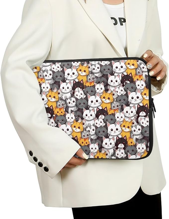 Cartoon Cats Printed Laptop Bag for Women Men, 15 Inch Laptop Sleeve Case Water Resistant Neoprene Computer Case Bag Laptop Briefcase Tablet Briefcase Carrying Bag, Multicolor