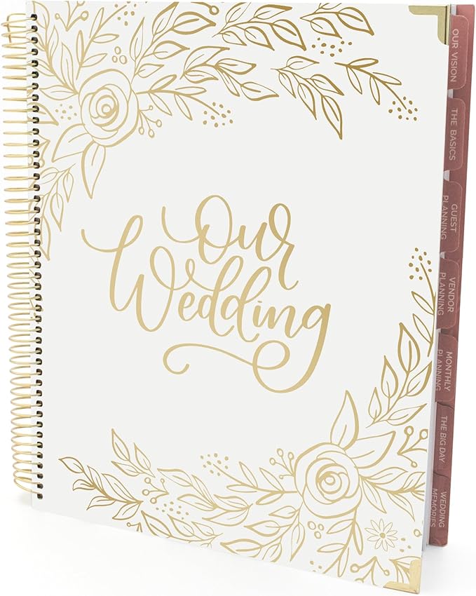bloom daily planners Hard Cover Wedding Day Planner & Organizer (Undated) - 9" x 11" - Gold Floral