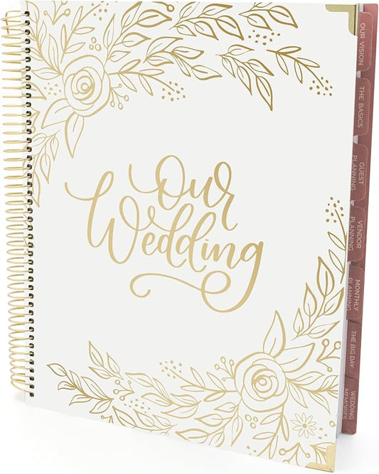bloom daily planners Hard Cover Wedding Day Planner & Organizer (Undated) - 9" x 11" - Gold Floral