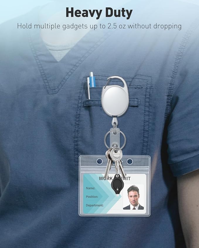 Uniclife 10 Pack Retractable Badge Reel for Badge Holder Heavy Duty Retractable Keychain Strong Colorful ABS Casing with Stainless Steel Spring Coil 24 inch Nylon Rope Carabiner and Key Ring, 5 Colors