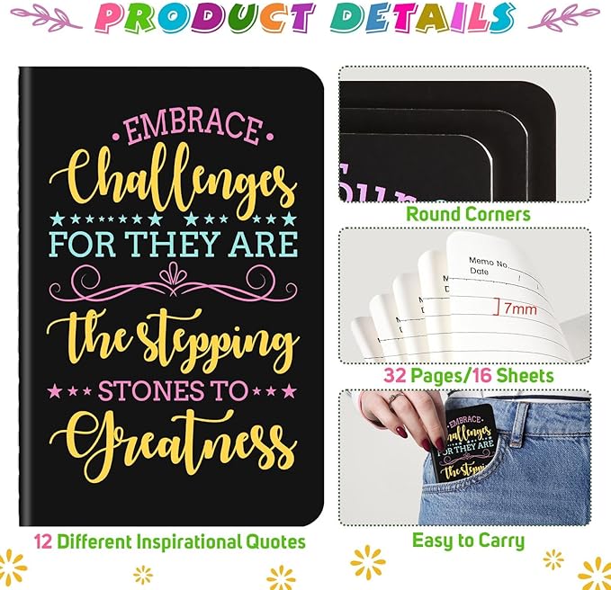 48 Pcs Mini Inspirational Notebooks Bulk with 48 Pcs Colorful Pens, Small Pocket Journal Notepads Set, Motivational Bulk Gifts for Women Men Teacher Student Kids, Fun School Office Supplies,3.5"x5.5"