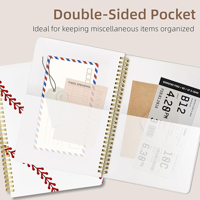 Cute Spiral Notebook journal B5 Aesthetic Pretty Design for Women Girls Kawaii with Pocket, 10 x 7.2 inch, Lined, Baseball