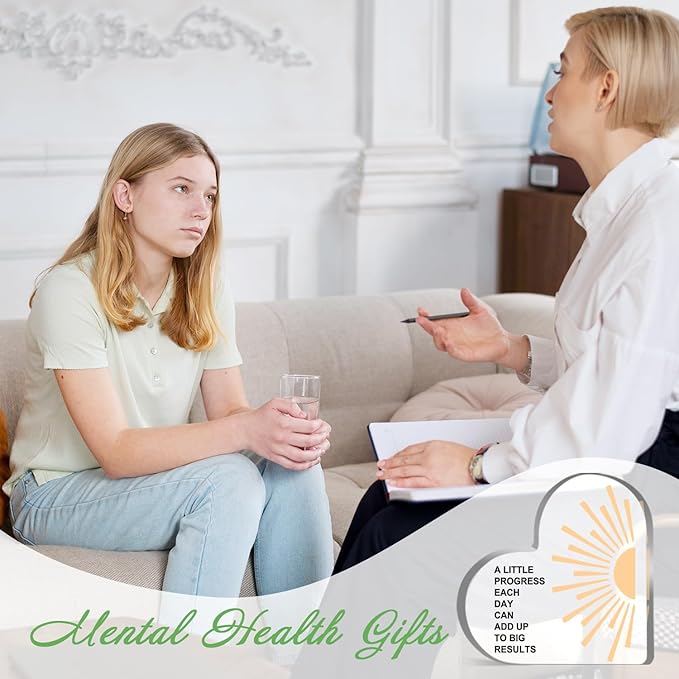 Mental Health Awareness Decor, Psychotherapy Affirmations Heart Acrylic Sign, School Counselor Sign, Inspirational Positive Sayings Gifts for School Home Therapy Office Living Room Bedroom