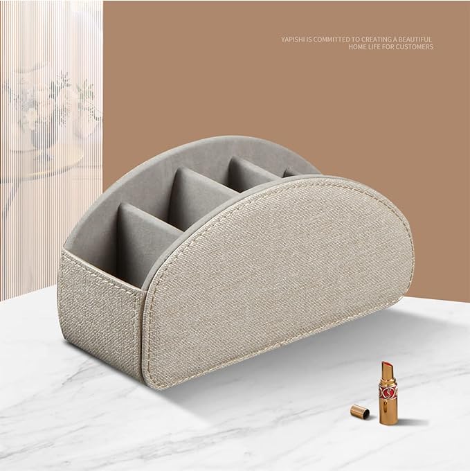 Remote Control Holder, Leather 5 Rooms Desk Organizer and Decorations for Living Room, Bedside Storage Remotes Caddy for TV Controllers/ Makeup Brush Pen/ Office Stationery/ Art Supplies/ Eyeglasses