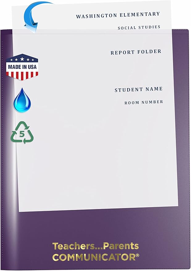 Nicky's Folder® English Communicator, Parent-Teacher Folder, Patented Tear-Resistant, Flexible Plastic, 2 Inside Pockets, 2 Exterior Sleeves, Letter Size Paper, Single Color (24 Pack)(Metallic Violet)