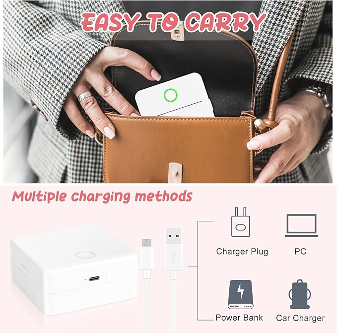 Mini Thermal Printer, Portable Mini Printer with 10 Rolls Paper, Sticker Printer Machine, Study Printer for Notes, Photos, Journals, DIY, Mini Pocket Printer Compatible with Android & iOS