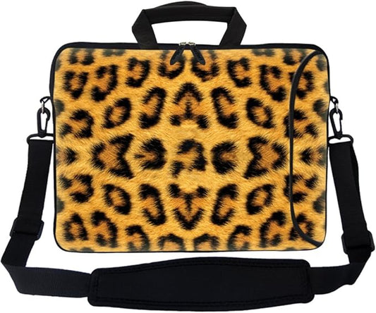 Meffort Inc 17 Inch Neoprene Laptop Bag with Extra Side Pocket, Soft Carrying Handle & Removable Shoulder Strap Fit 16" to 17.3" Size - Leopard Prints