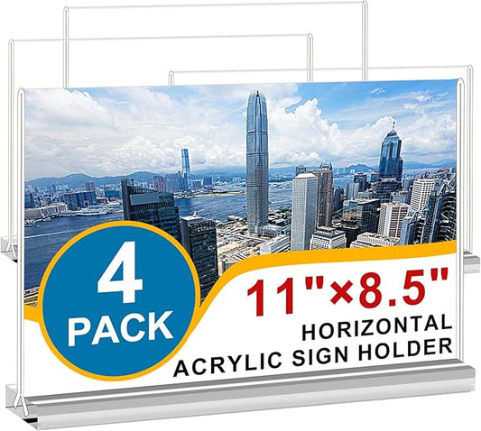 Arrobust Acrylic Sign Holder 11 x 8.5 Inch Horizontal T Shaped Double Sided Table Menu Display Stand Clear Plastic Paper Flyer Display Holder for Office, Store Desktop Display Holder, 4 Pack