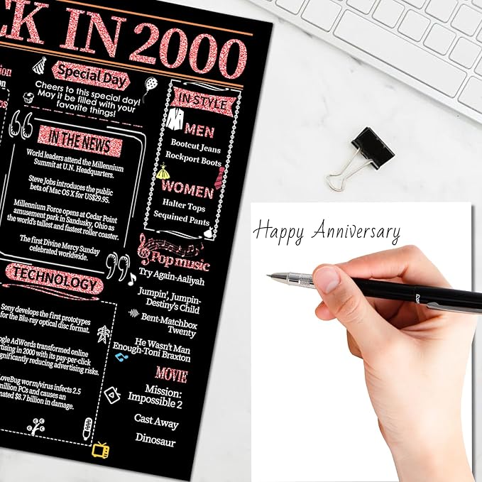 Joycard 25th Anniversary Card for Women, Silver Wedding Card for Wife, Sweet Marriage Decorations Gifts for Couple, Perfect for Her on Anniversary Day, Back in 2000