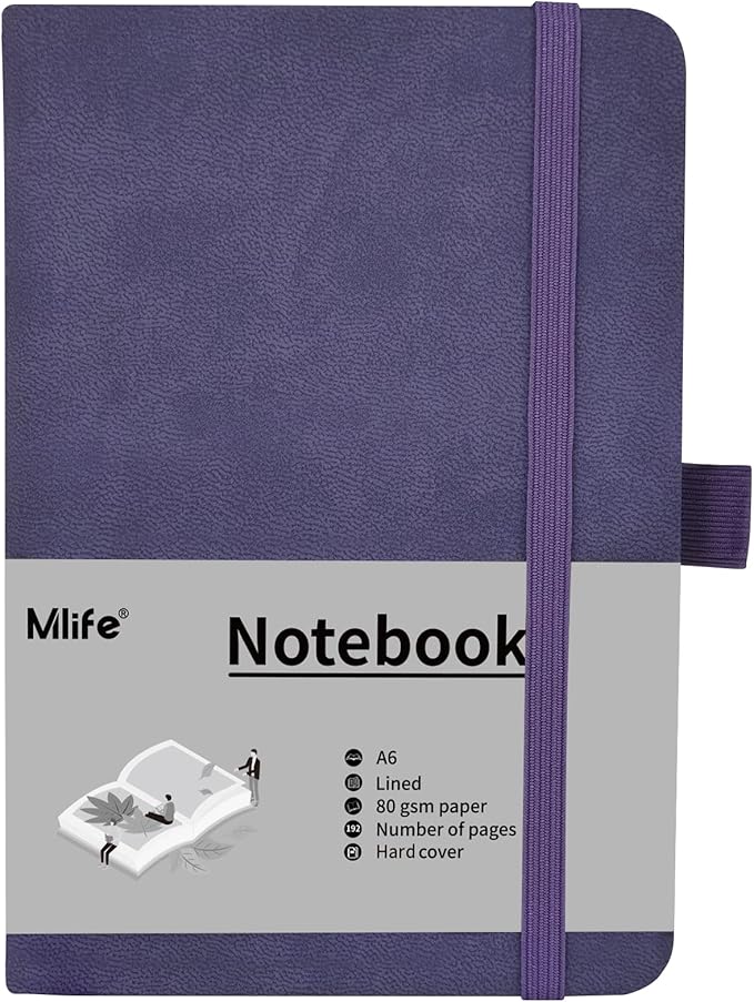 A6 Small Journal Notebook, Lined Pocket Notebook with Pen Holder, Mini Notebook Hardcover, 192 Pages, 3.9 inches * 5.5 inches Jurnal for Women and Man (Purple)