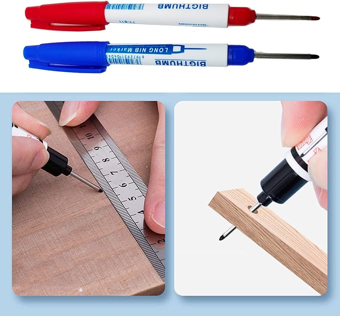 8pcs Waterproof Deep Reach Markers, Long Nose Marker in 2mm Felt Tip, 30mm Reach Permanent Markers and Marker Pens, Deep Hole Marker Carpenter Ink Marker for Carpenters Builders Construction.