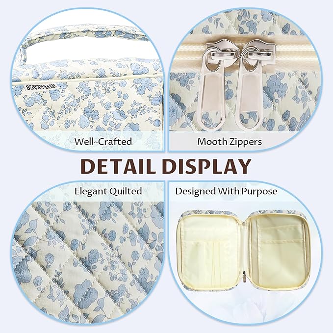 shirabags Quilted Bible Cover Case for Women - Elegant Cotton Bible Bag for Study, Church, Christian Gifts for Women(Blue Floral, M)