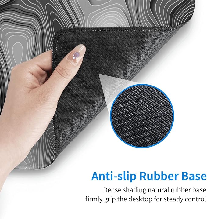3D Topographic Map Mouse Pad Grey White Gaming Mouse Pad XL Mouse Pad Large Desk Pad Non-Slip Rubber Base Keyboard Mouse Mat with Stitched Edges for Home Office Work