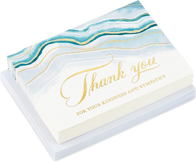 Hallmark Funeral Thank You Cards, Watercolor Agate (20 Thank You for Your Sympathy Cards with Envelopes)