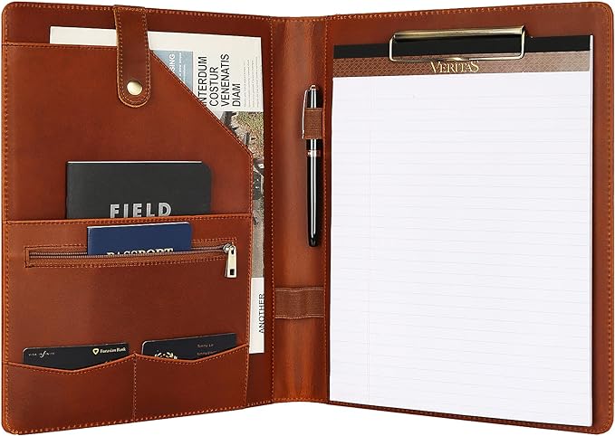 Personalized Leather Portfolio, Engraved Portfolio for Men Leather Clipboard Portfolio Binder, Custom Padfolio Leather Legal Pad Portfolio, Christmas Gift for His/Her (Clipboard, Brown-Standard)