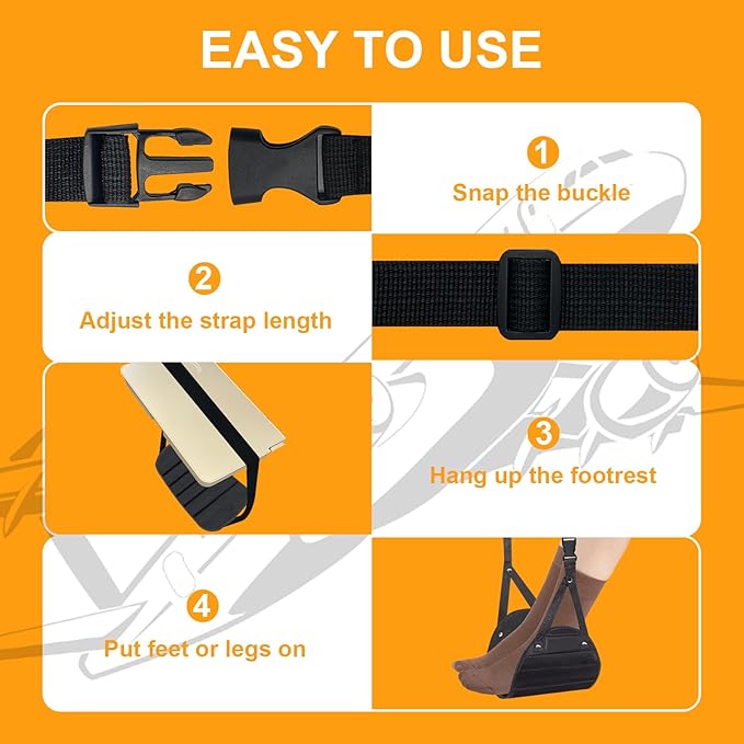 Airplane Foot Rest, Adjustable 2 Pack Airplane Foot Hammock for Plane Travel - Portable Travel Essentials, Relax Your Feet and Legs, for Long Haul Airplane Travel, Car Travel, Train and Office.