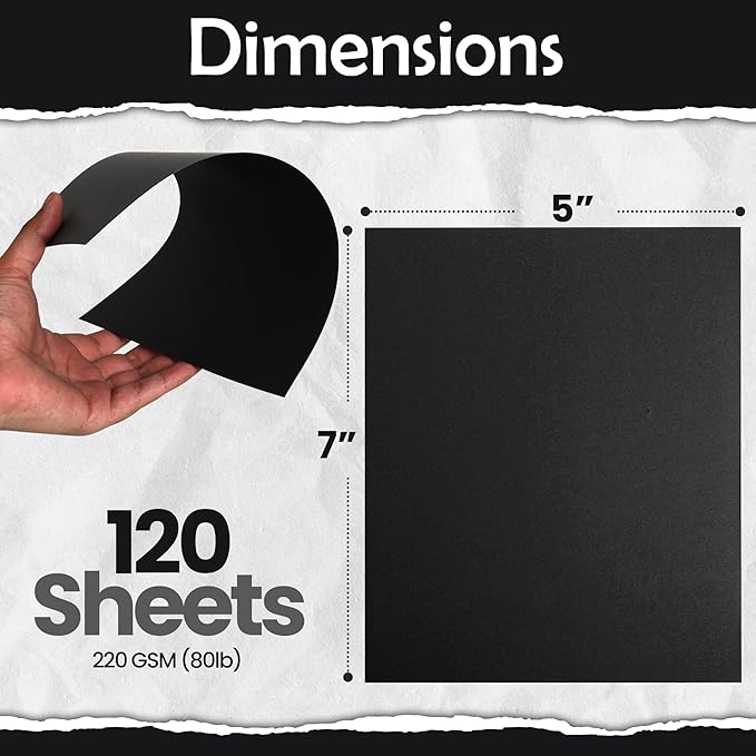 SANZIX 120 Sheets Black Cardstock 5" x 7" - 80 Lbs 220 GSM | Heavyweight Thick Paper Black Cardstock 5x7 | Perfect 5x7 Black Cardstock Printer Paper for Menus, DIY Cards, Invitations & Postcards