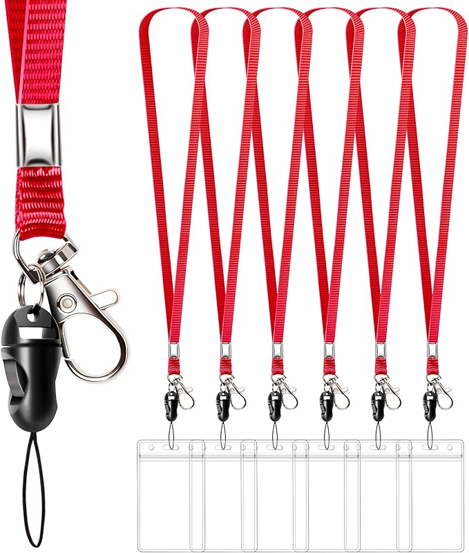 6 Pack Neck Lanyard with ID Badge Holder, Office Strap Lanyards, Stainless Metal Swivel Hook for Name Tag, Badge Holders, Keychains, Card, Rosy