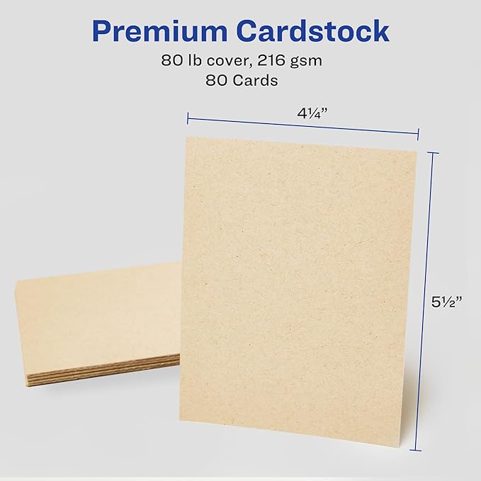Avery Kraft Brown Postcards, 4.25" x 5.5", Laser/Inkjet, 80 Printable Postcards, Also Great for Thank You Cards and Invitations (5629)