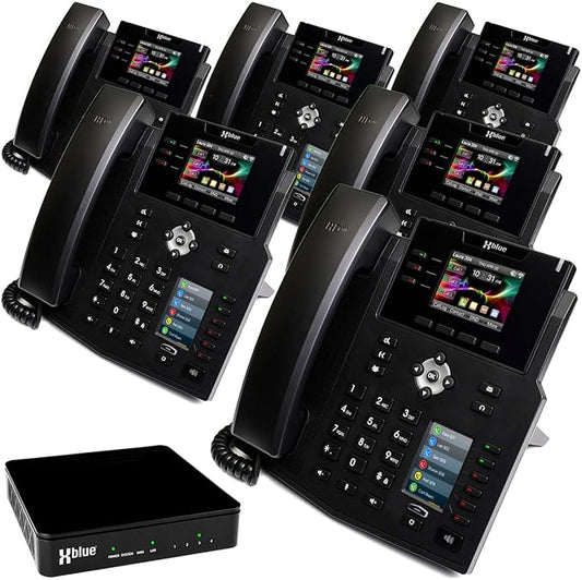 Xblue QB System Bundle with 6 IP9g IP Phones Including Auto Attendant, Voicemail, Cell & Remote Phone Extensions & Call Recording, Black, (QB1006)