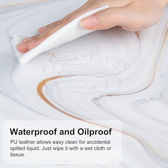 QIYI White Mouse Pad, Cute Marble Large Desk Mat, PU Leather Desk Protector Mousepad, Gold Grey Striped Waterproof Computer Keyboard Gaming Mouse Pads, Non Slip Extended Writing Pad 31.5" x 15.7"