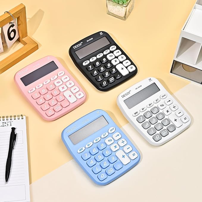 Cute Calculators Desktop, 12 Digit Basic Calculator with Big Buttons, Aesthetic Desk Accessories Large LCD for Office School Supplies (Black)