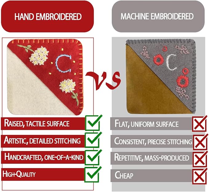 Personalized Hand Embroidered Corner Bookmark, Bookmarks for Women, Personalized Bookmark for Books, Cute Flower Book Mark, Hand Stitch Gift for Women for Book Lovers by HNQCPCVU (V, RED)