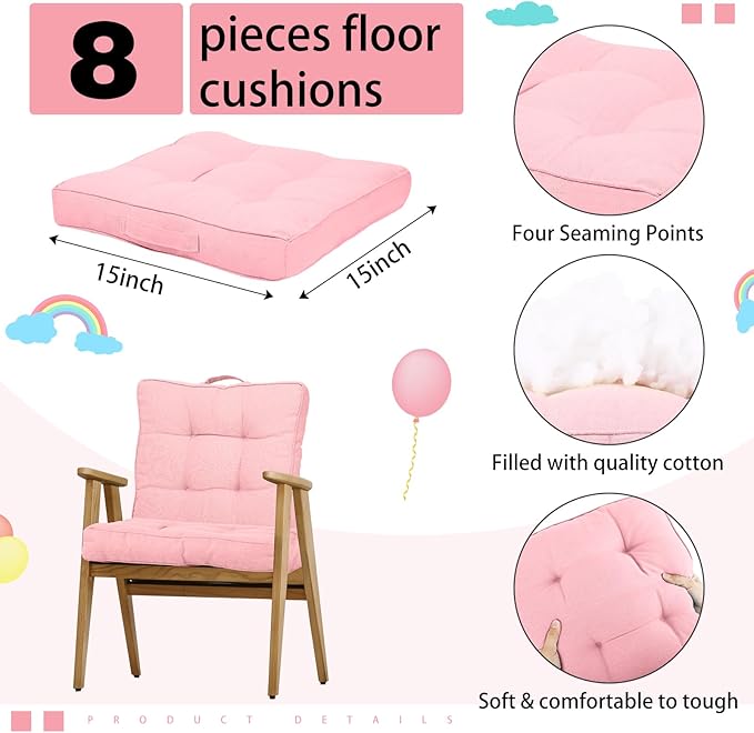Gerrii 8 Pieces Floor Cushions for Kids Classroom Flexible Floor Seating Cushions Floor Pillows for Home School Kindergarten Daycare Nursery(Bright Color,Square)