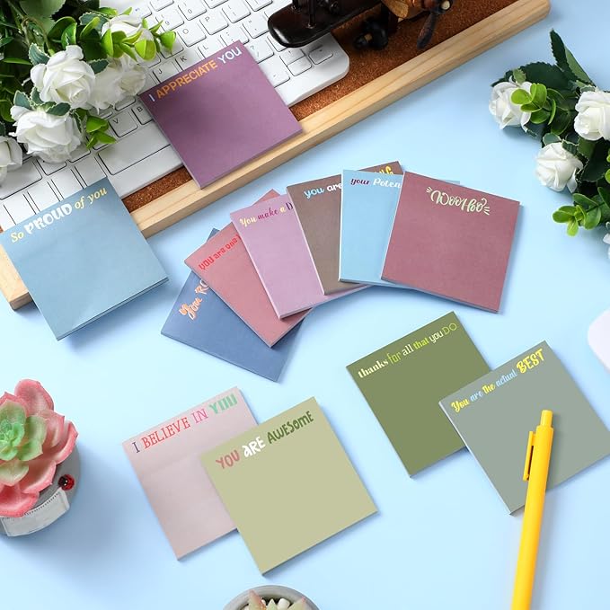 Yinder 24 Pcs Inspirational Sticky Notes with Lines Cute Motivational Sticky Notes Pad Employee Appreciation Gifts Bulk for Teacher Nurse Coworkers Office Supplies 3 x 3''(Morandi Color,Thank You)