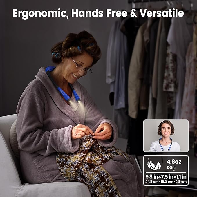 Glocusent Book Light, 3-Color & 6-Brightness Reading Light, Bendable Neck Light, 80-hr Lasting Rechargeable Lamp, Perfect Book Light for Reading in Bed, Knitting, Camping, Repairing, Book Lovers Gifts