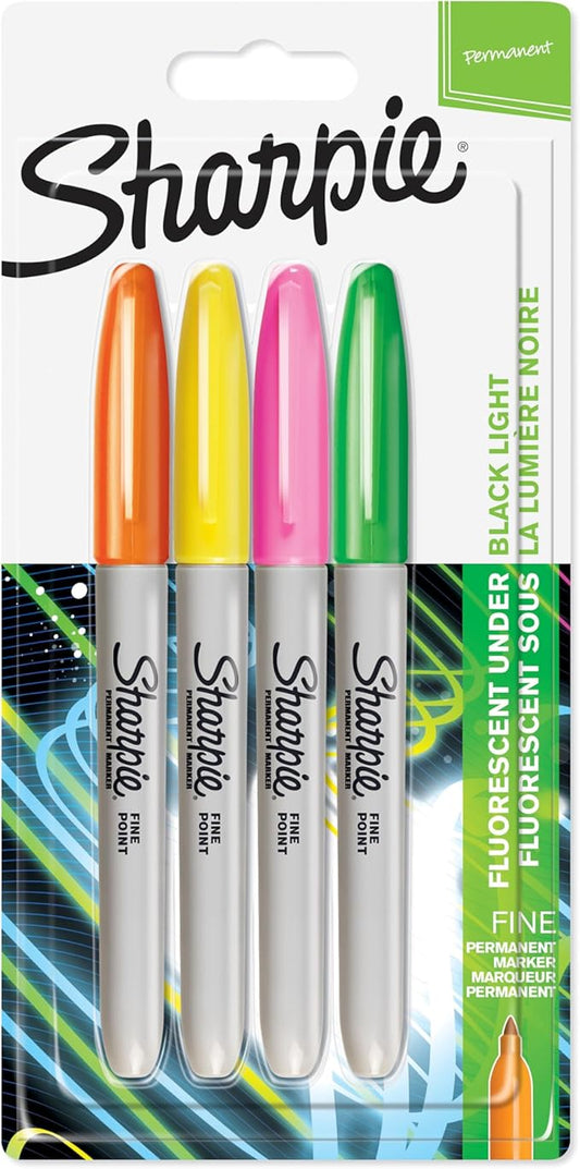 Sharpie Permanent Markers | Fine Point | Assorted Neon Colours | 4 Count