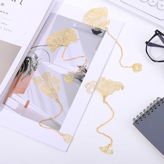 4 Pack Metal Bookmark for Reading Women, Cute Book Mark with Gift Box Stocking Stuffers Gifts for Women, Readers, Book Lovers, Adults