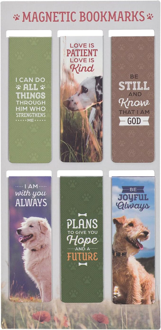 Christian Art Gifts Colorful Inspirational Scripture Magnetic Pagemarker Bookmark Set for Men, Women & Kids: Encouraging Bible Verses, Cute Multicolor Happy Dogs, Reading Books & Bibles, 6 Piece Set