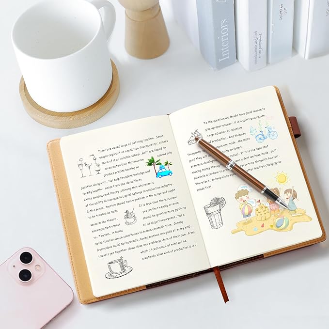 A5 Blank Journal Notebook, Refillable Hardcover Leather Sketchbook with Pocket and Magnetic Buckle, 240 Pages Thick Travel Sketchbooks for Drawing and Writing, 80gsm Unlined Journal for Men and Women