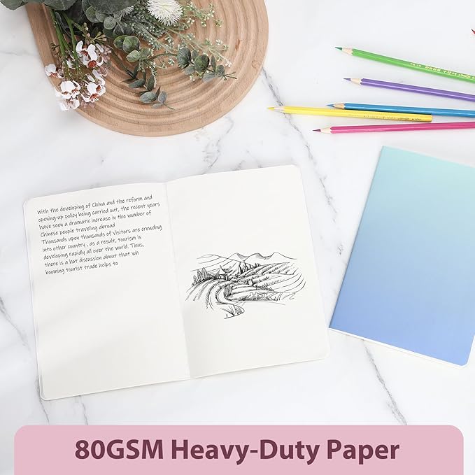 Ddaowanx Notebooks, Journals in Bulk, Blank Paper Sketchbooks, 72 Pages, 36 Sheets, 80GSM, 8.3x5.5 Inch, A5 Size, Travel Writing Notebooks Journal for Office School Supplies (Blank-48pack, Gradient)