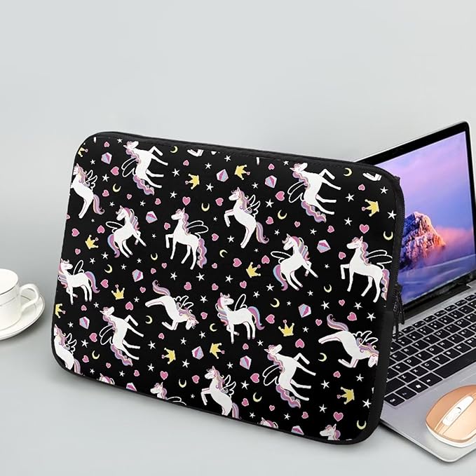 Horse Printed Computer Bags for Laptops Girls, Heart Pattern Computer Carrying Cover Portable Laptop Case Bag, 15 Inch Shockproof Laptop Bag Neoprene Computer Briefcase