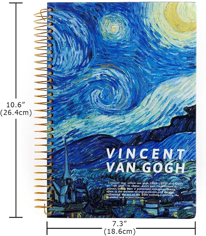 Starry Night Spiral Notebook Van Gogh Notebook Spiral Journal Hardcover Spiral Bound Journal for Women 300 Pages Wide Ruled for Work,School,Journaling,Office(Starry Night, B5 7.3" x 10.6")