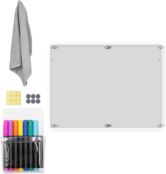 Acrylic Magnetic Dry Erase Board for Fridge 16"x12" Magnetic Whiteboard for Fridge Acrylic Dry Erase Board for Refrigerator Clear Acrylic Board Magnet White Board for Fridge Wall 8 Markers