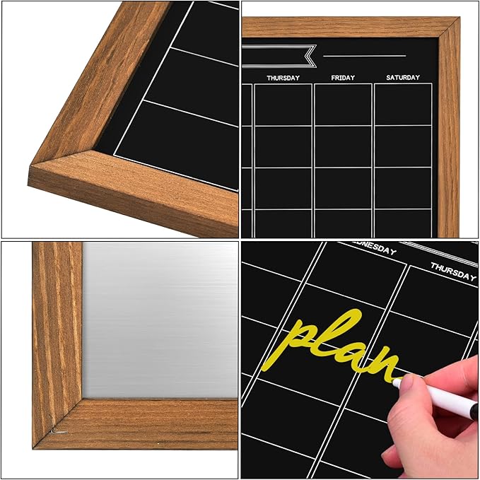Calendar Chalkboard, 23.6" * 31.5", Magnetic Surface Rustic Brown Solid Pine Wood Frame Chalk Board for Planning/School Timetable/Memo, Hanging Board for Office, School and Home(YLHB-QZ-6080)