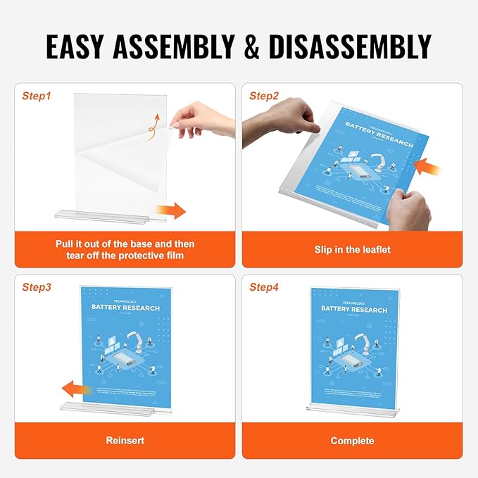 VEVOR Acrylic Sign Holder, 6 Pack 8.5 x 11-inch Brochure Display Holders, T-Shape Double Sided Display Sign Stand, Clear Acrylic Table Menu Photo Paper Holder for Restaurant Office Wedding Bar