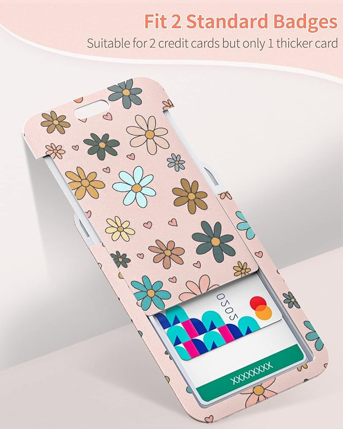 Uniclife Floral Sliding Badge Holder Colorful Flower Plastic Case with Retractable Badge Reel Carabiner Clip and Detachable Lanyard Strap Fashionable Vertical Card Protector for Women Teacher Student