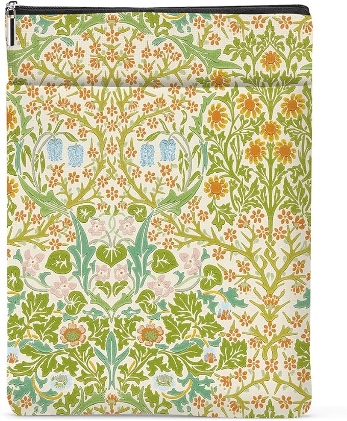 Retro Floral Book Sleeve Book Cover Classic Flower Book Protector with Zipper Christmas Birthday Book Club Gifts Book Accessories for Women Bestie Teacher Librarian Girls Bookish Book Lovers Gifts