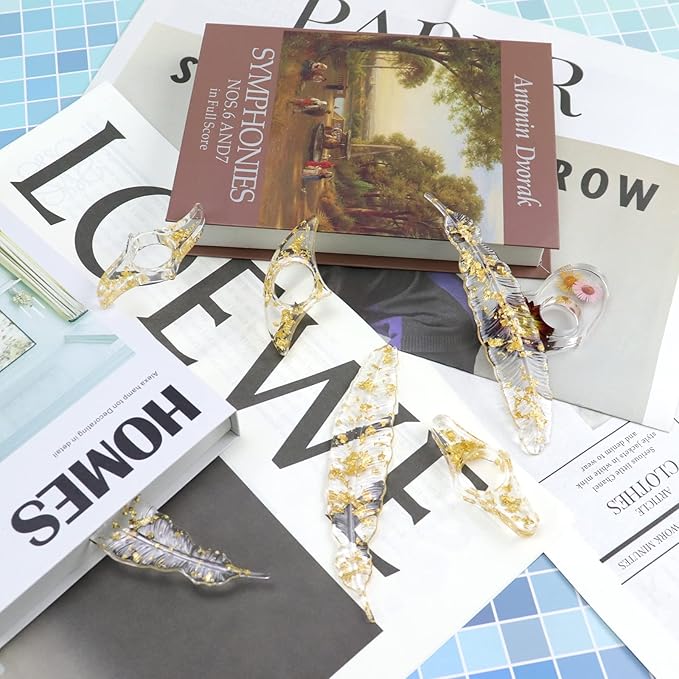 Motiloo Feather Shape Silicone Mold,Bookmark Resin Mold Set with Book Page Holder Reading Rings Birthday Gifts for Teachers Women Readers Book Lover