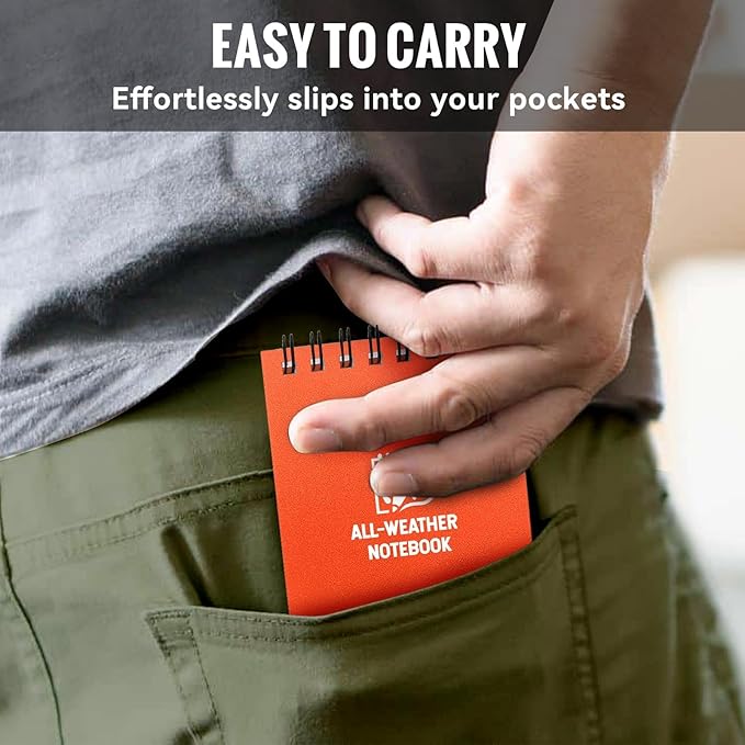 POPYOLA 1 Pack Waterproof Pocket Notebook, 3x5 Pocket Notepad, All Weather Mini Spiral Notepad, Write in the Rain Police Notepad with 100 Squared Pages for Outdoor Home Office School, Orange