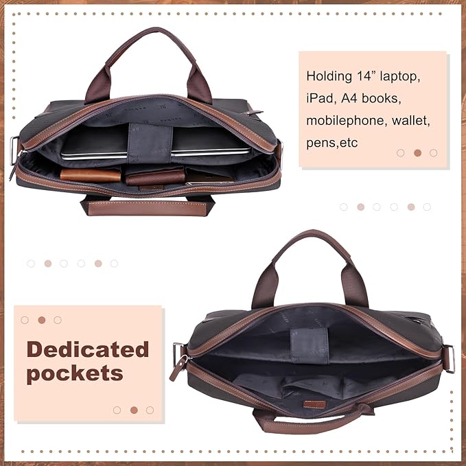 Banuce Slim Fabric Nylon Waterproof Briefcase for Men Professional 14 Inch Laptop Bag Business Work Bag Black