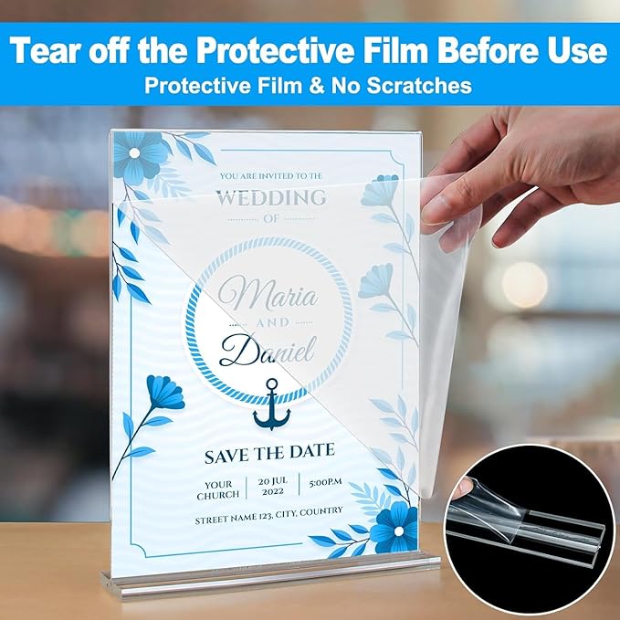EHWINE 16 Pack Acrylic Sign Holder 5 x 7, Double-Sided Stand up Table Top Sign Holders, Clear Acrylic Picture Frame Menu Flyer Paper Holder Display Stand for Office Business Store Wedding Party