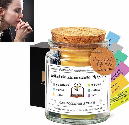 Bible Verses in a Jar,Bible Verses for Emotions and Feelings, Bible Jar of Virtues for Daily Character Development & Spiritual Enrichment, 90 Coloring Bible Cards for Christian Easter Gift (B)