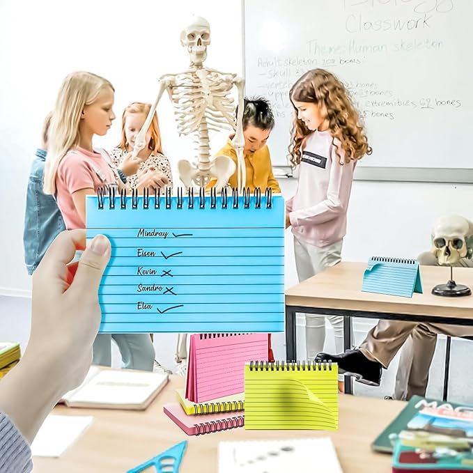 MotBach 150 Sheets Spiral Ruled Index Cards, 6 x 4 Inch, 3 Colors Spiral Bound Lined Index Cards Learning Note Cards Flash Cards with PP Cover for Memory Learning Home School Office To Do List